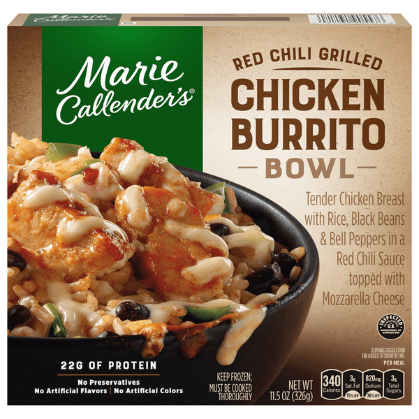 Save on Marie Callender's Red Chili Grilled Chicken Burrito Bowl Order