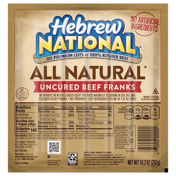 Save on Hebrew National All Natural Uncured Beef Franks 100 Kosher