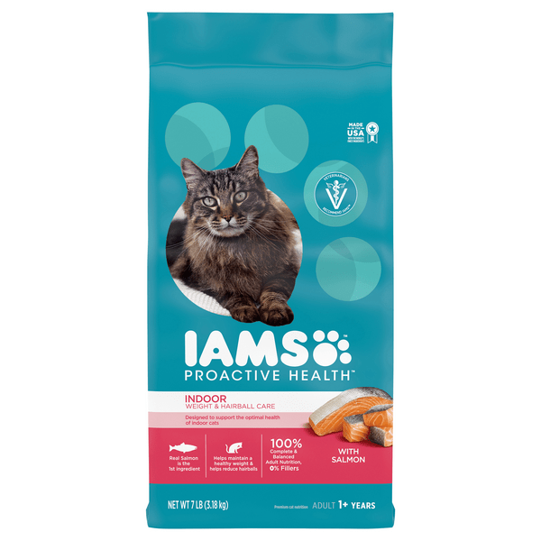 Save on IAMS Proactive Health Indoor Weight & Hairball Salmon Adult Dry