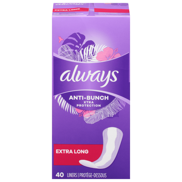 Save on Always AntiBunch Xtra Protection Liners Extra Long Order