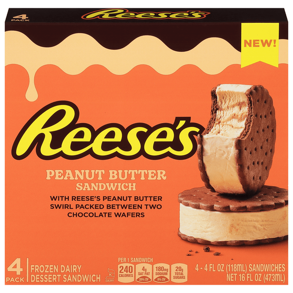Save on Reese's Frozen Dairy Dessert Peanut Butter Sandwich 4 ct Order Online Delivery MARTIN'S