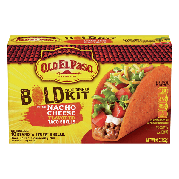 Save on Old El Paso Bold Taco Dinner Kit Nacho Cheese Stand 'N Stuff
