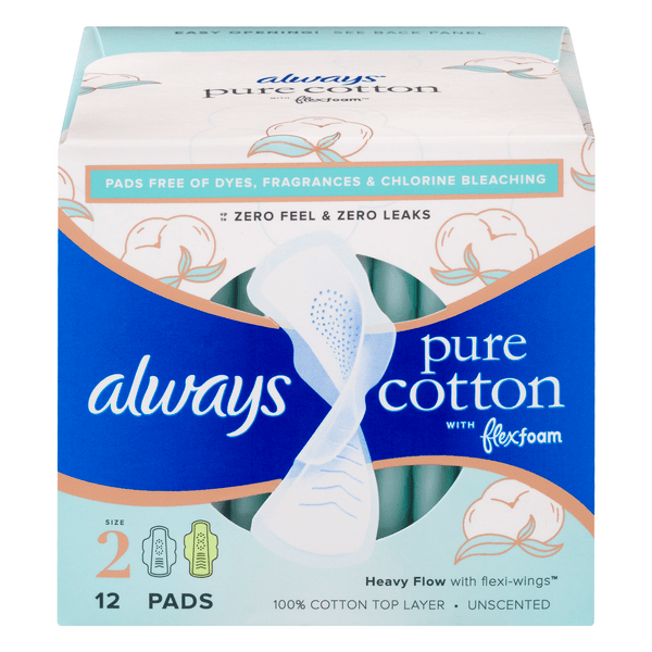 Save on Always Pure Cotton w/Flexfoam Pads Heavy Flow with FlexiWings