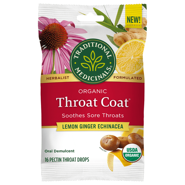 Save on Traditional Medicinals Throat Coat Drops Lemon Ginger Echinacea