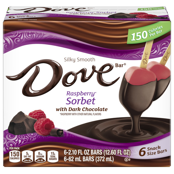 Save on Dove Bar Raspberry Sorbet with Dark Chocolate 6 ct Order