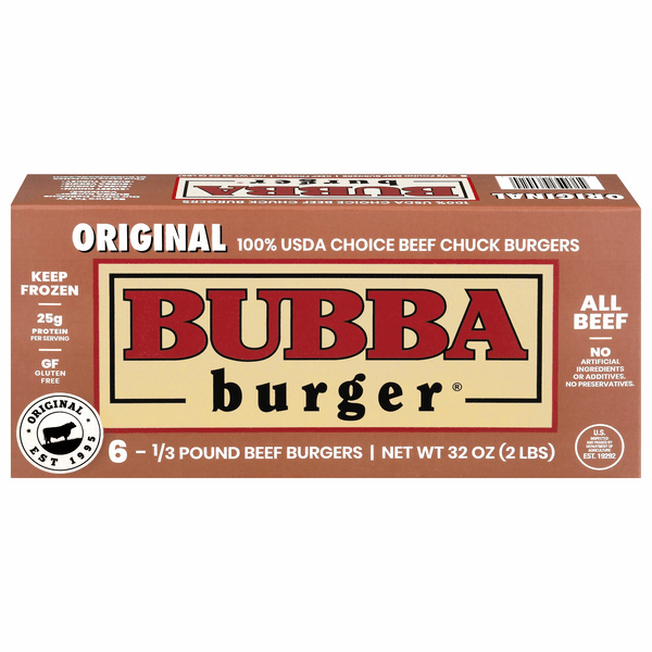 Save on Bubba Burger Choice Beef Chuck Burgers Original 1/3 lb ea 6