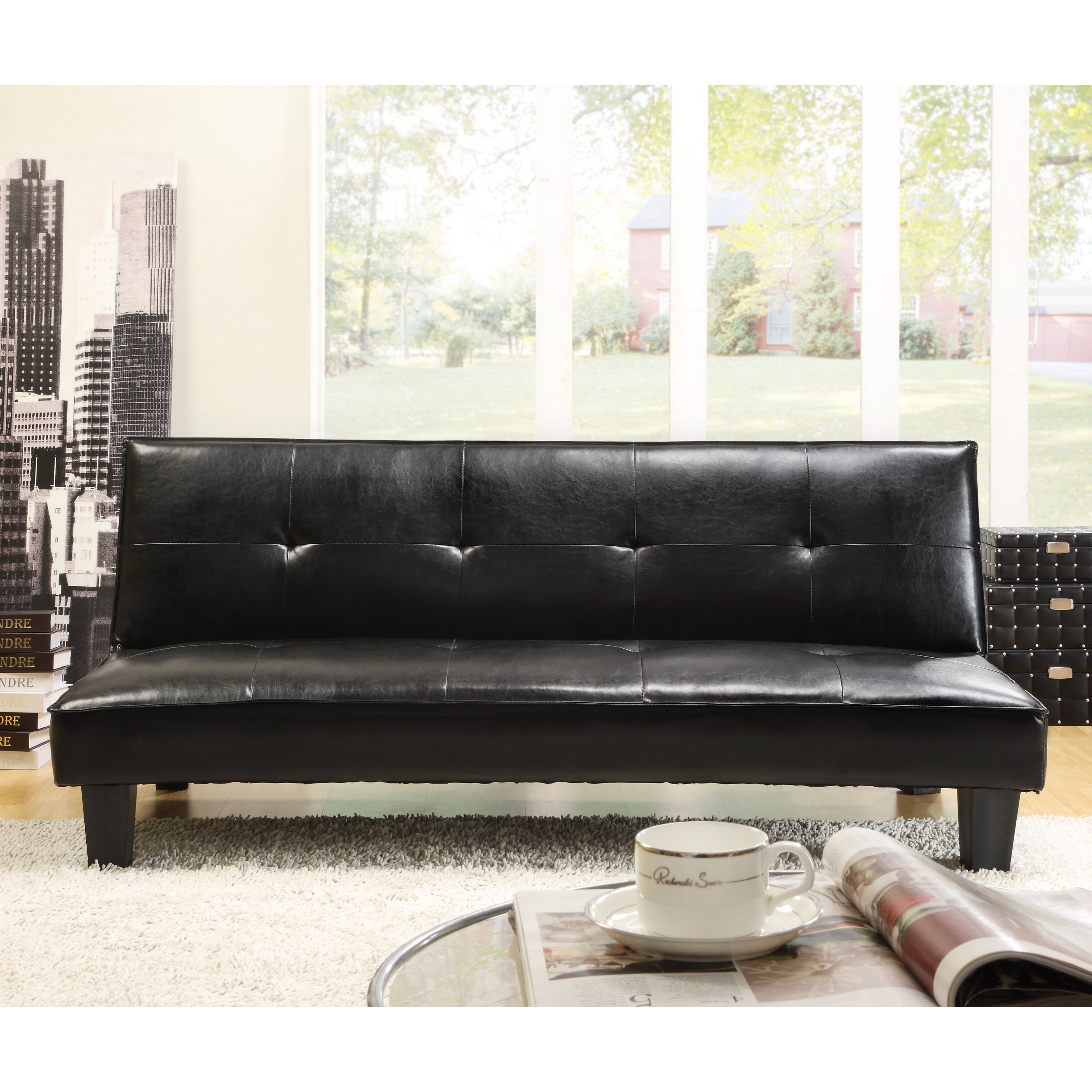 Lynda Futons Home Creek Faux Leather Mini Futon Sofa Bed