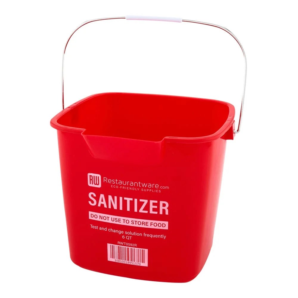 RW Clean 6 Qt Square Red Plastic Sanitizing Bucket with Stainless