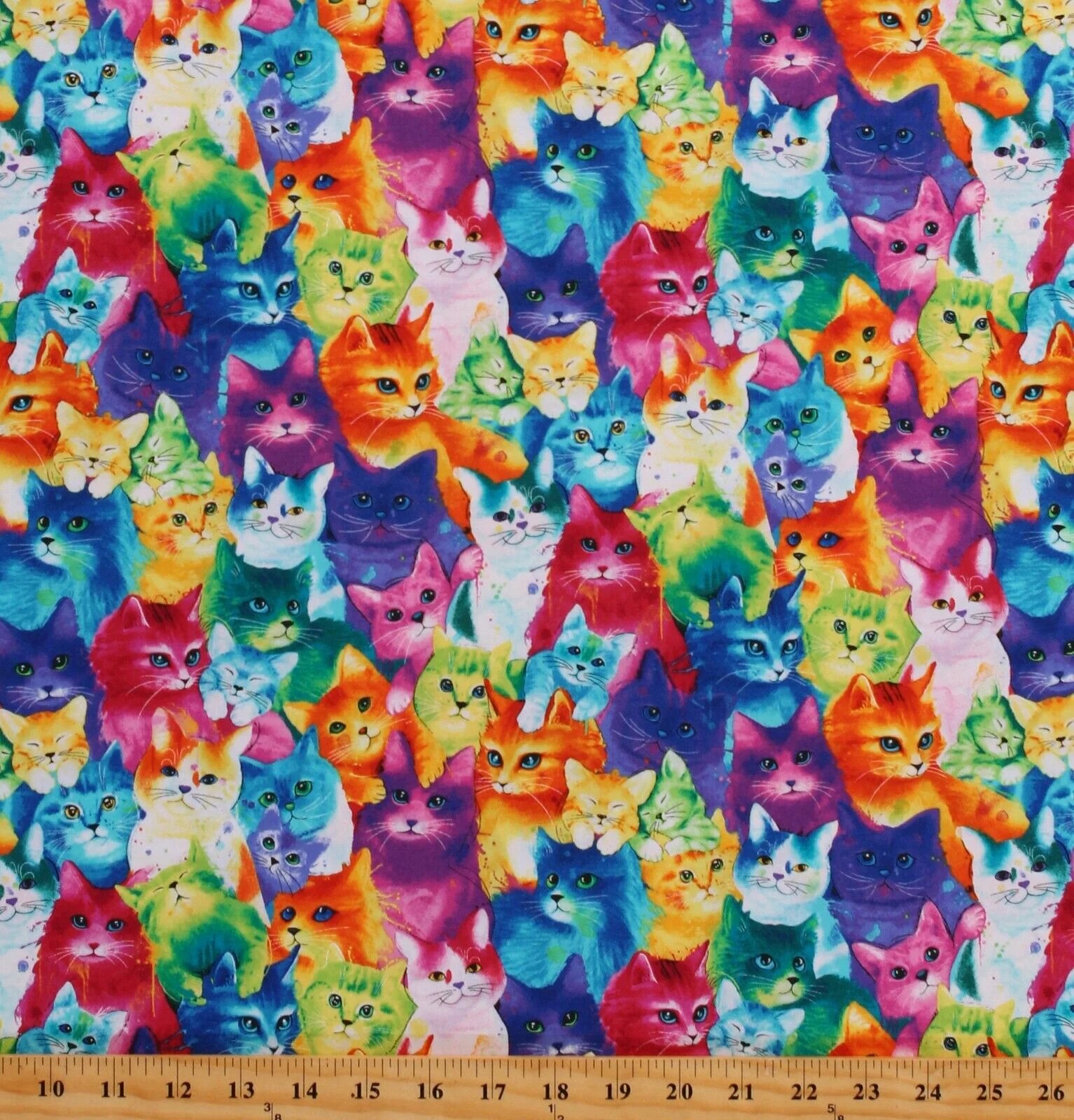 Cotton Rainbow Cats Kittens Pets Cotton Fabric Print by