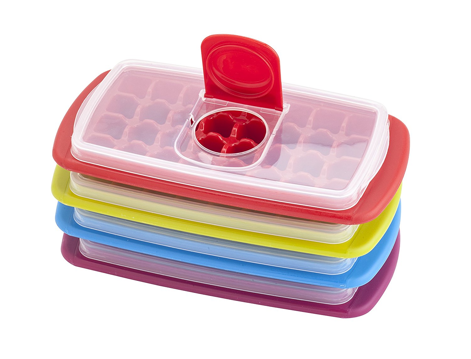Mini Ice Cube Tray with Lid and Flip & Fill Tabs, Assorted Colors
