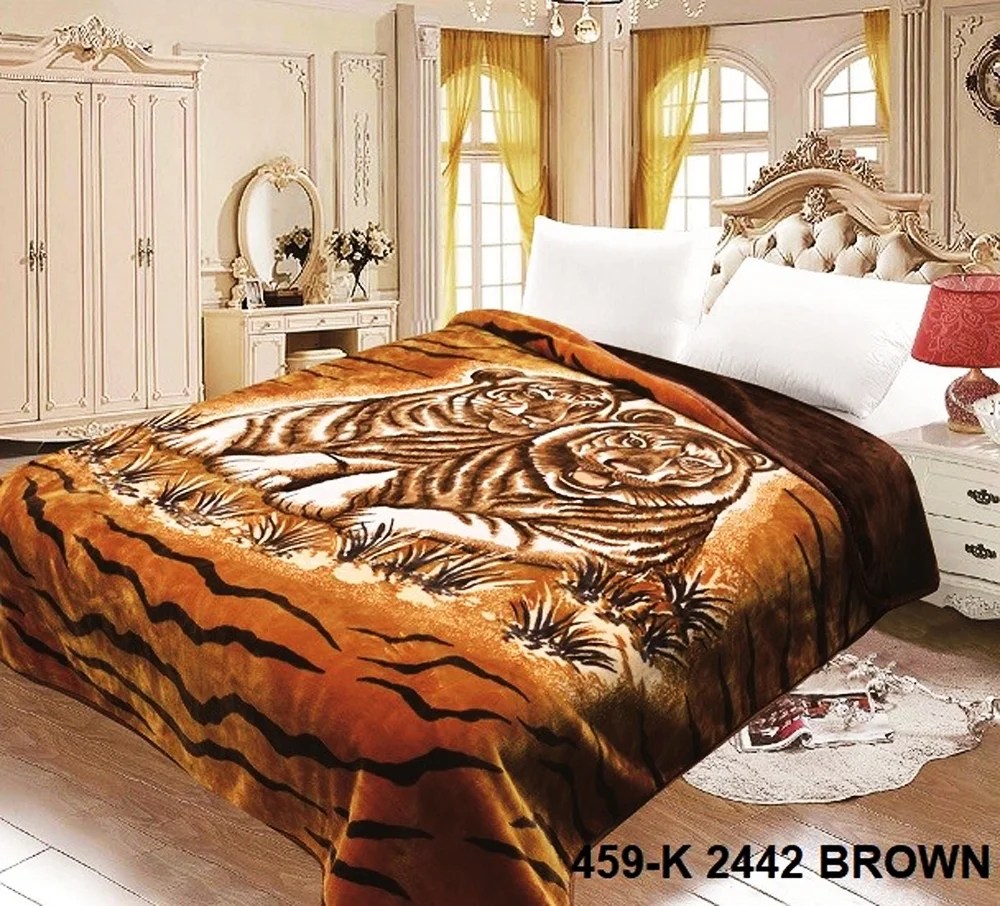 Brown Tiger Reversible Thick Heavy Winter Warm Soft Mink King Size