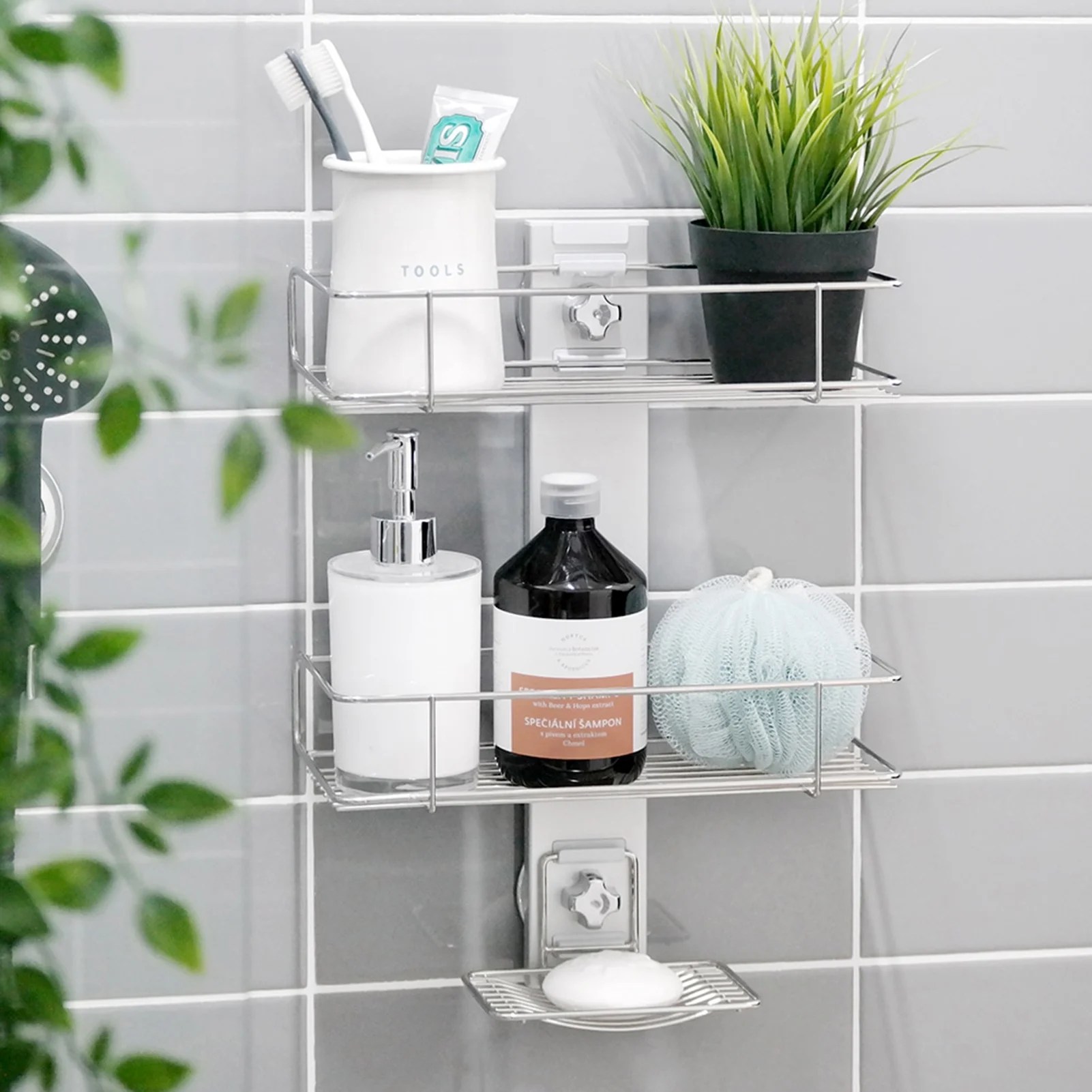 BATHBEYOND Shower Caddy Suction Cup Tier Shower Shelf Adjustable