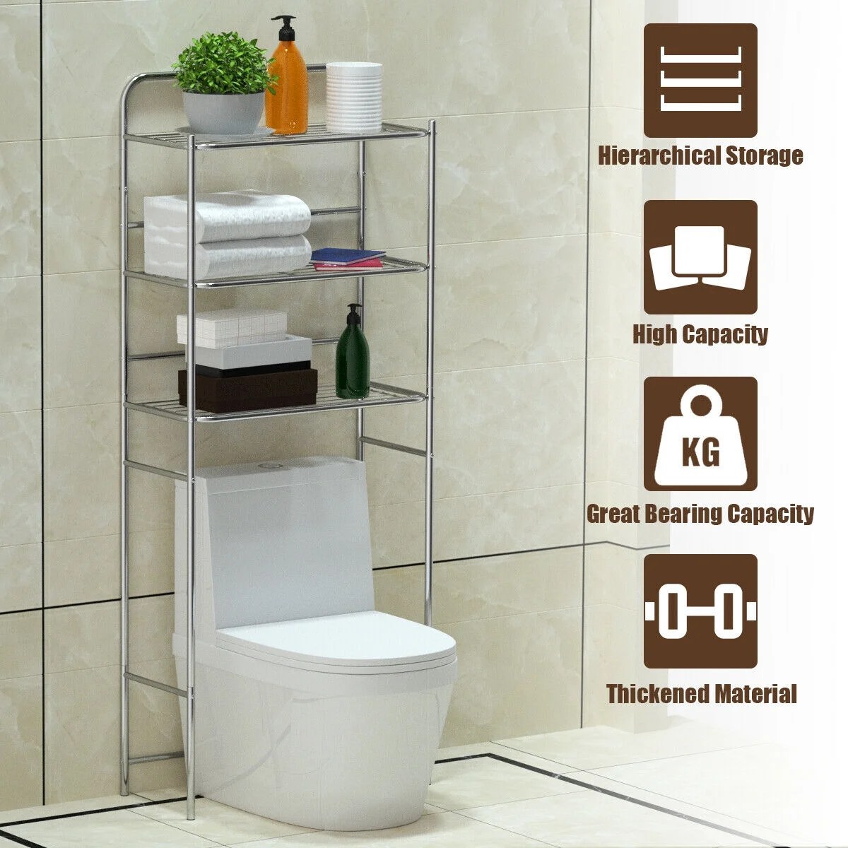 3Tier Over The Toilet Space Saver Bathroom Storage Shelf