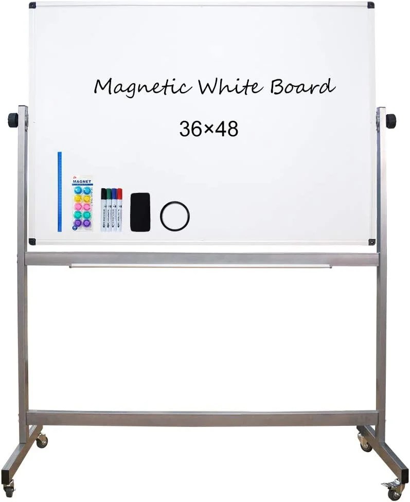 XIWODE DoubleSided Rolling Whiteboard, 48" x 36", Mobile Dry Erase