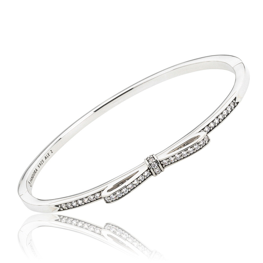 PANDORA Authentic Sparkling Bow Hinged Bangle, Clear CZ 590536CZ3, 7