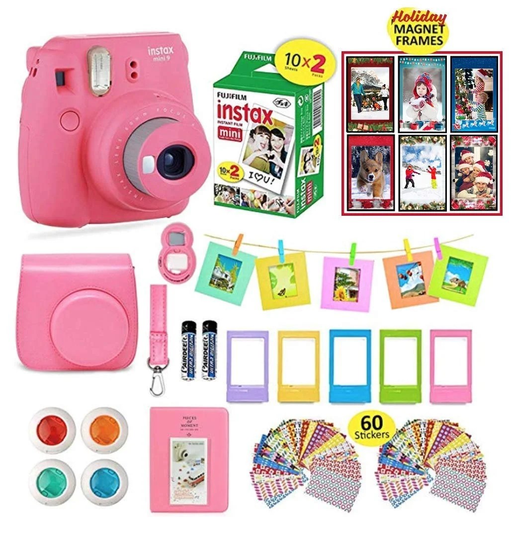 Fujifilm instax Mini 9 Instant Camera Flamingo Pink + 20 Instant Film Pack, Instax Case + Instax