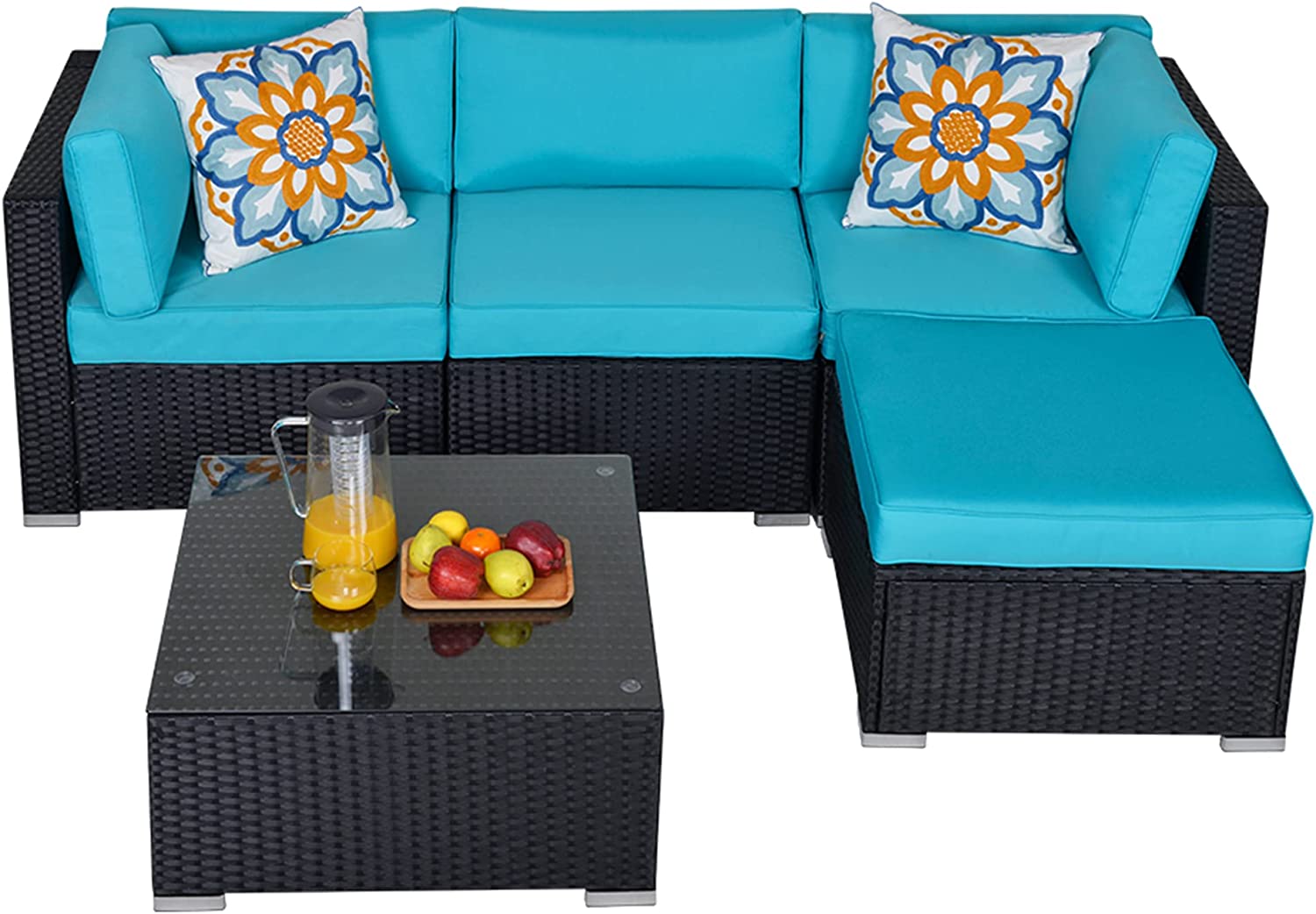 Sunvivi 5 Pieces Outdoor Patio Furniture Sets, All Weather Black PE Wicker Furniture Set, Patio