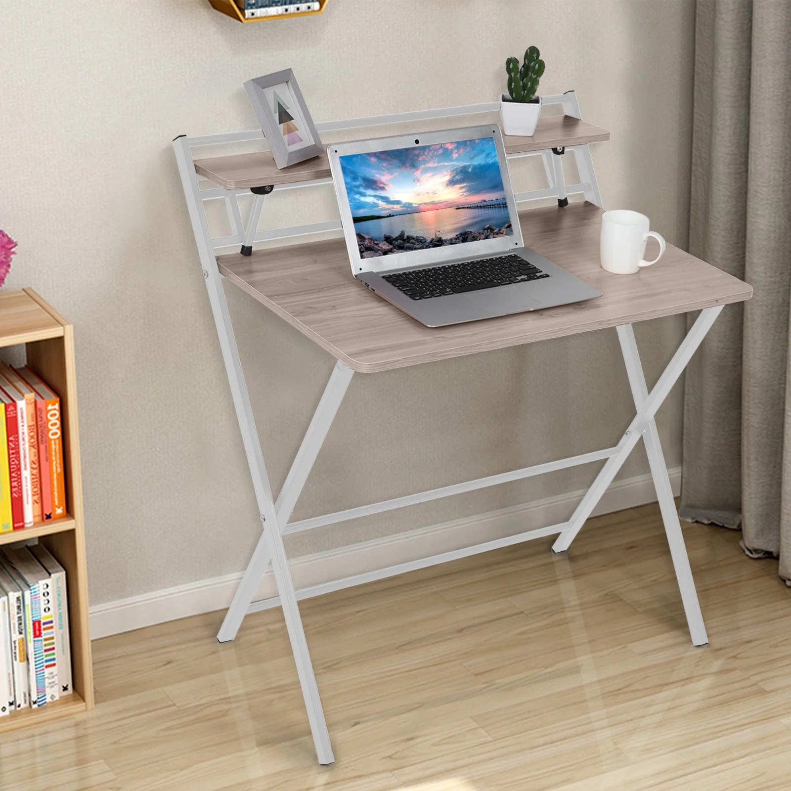 Raeneomay Desk Deals Clearance Folding Desk 2 layer Small Desk With