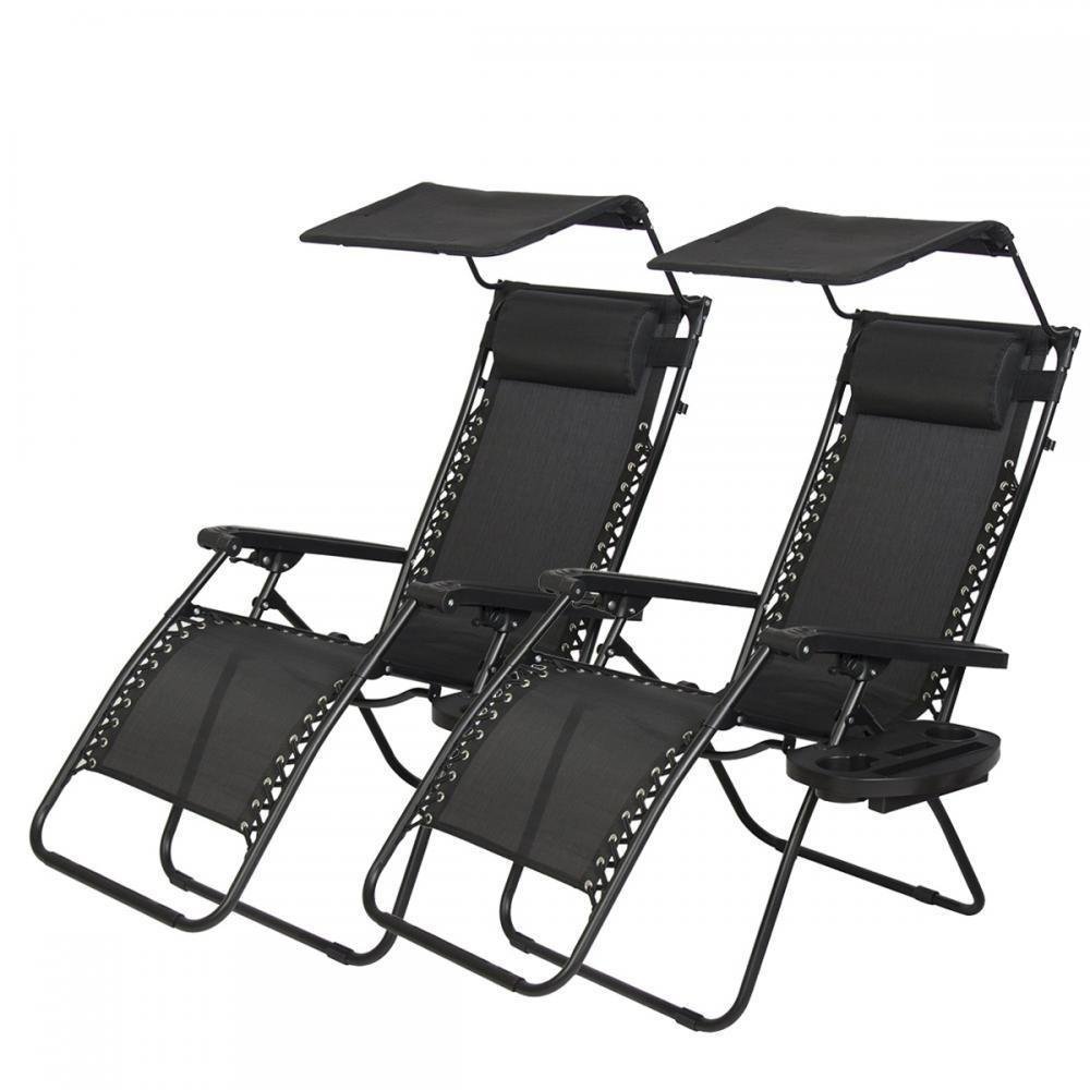 2 PCS Zero Gravity Chair Lounge Patio Chairs With Canopy Cup Holder 2 PCS Zero Gravity Chair Lounge Patio Chairs With Canopy Cup Holder