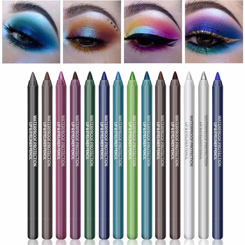 14 Colors Pearl Glitter Metallic Eyeliner Pencil, Pen for Women Along