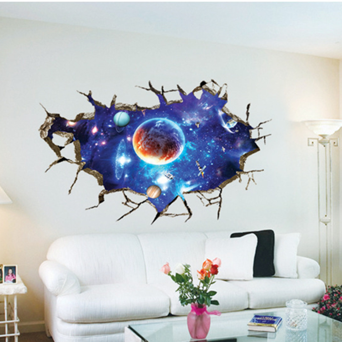 3D Blue Outer Space Universe Wall Floor Stickers Universe Scene with