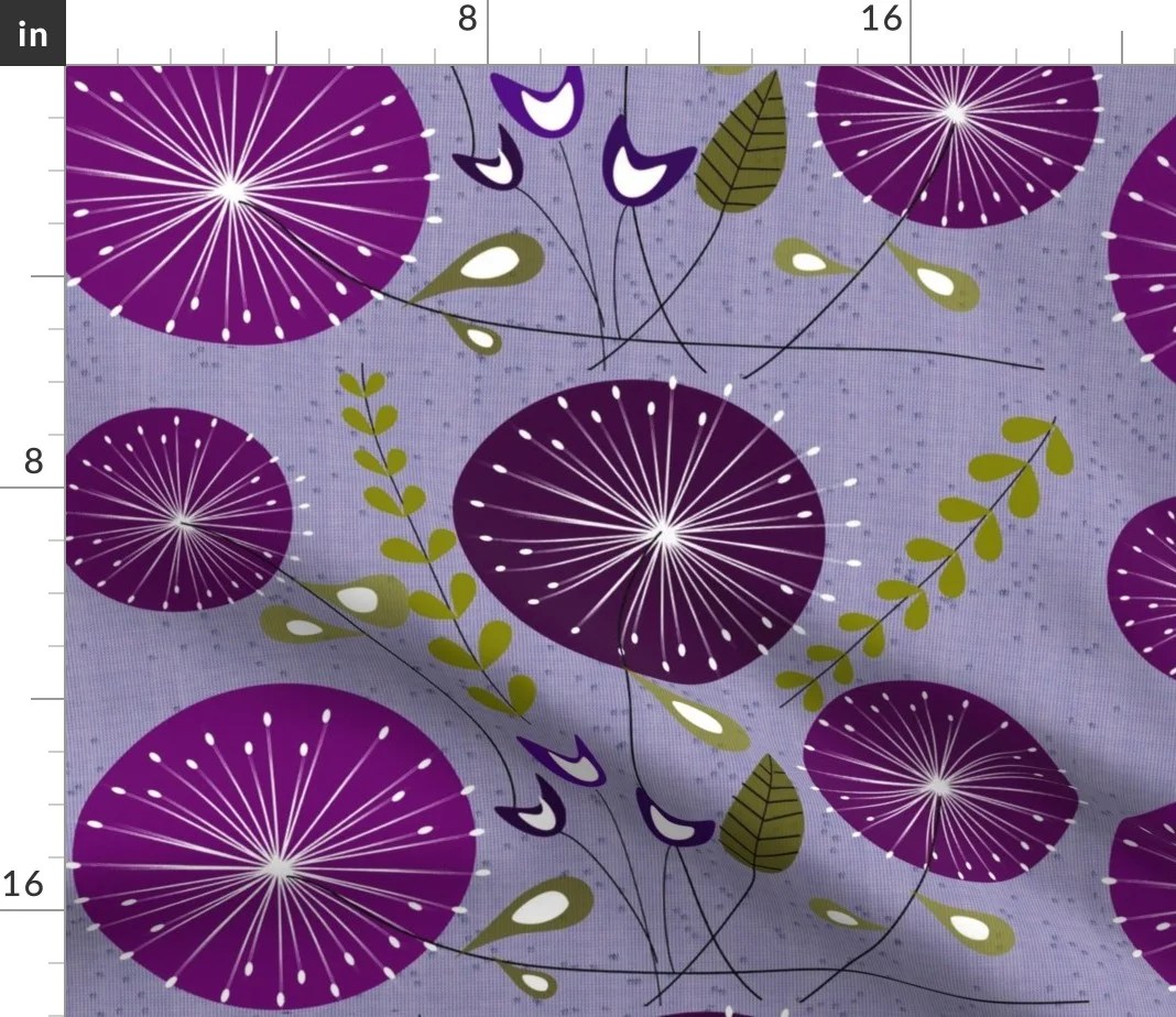 Spoonflower Fabric Purple Dandelion Mid Century Modern Flowers Garden