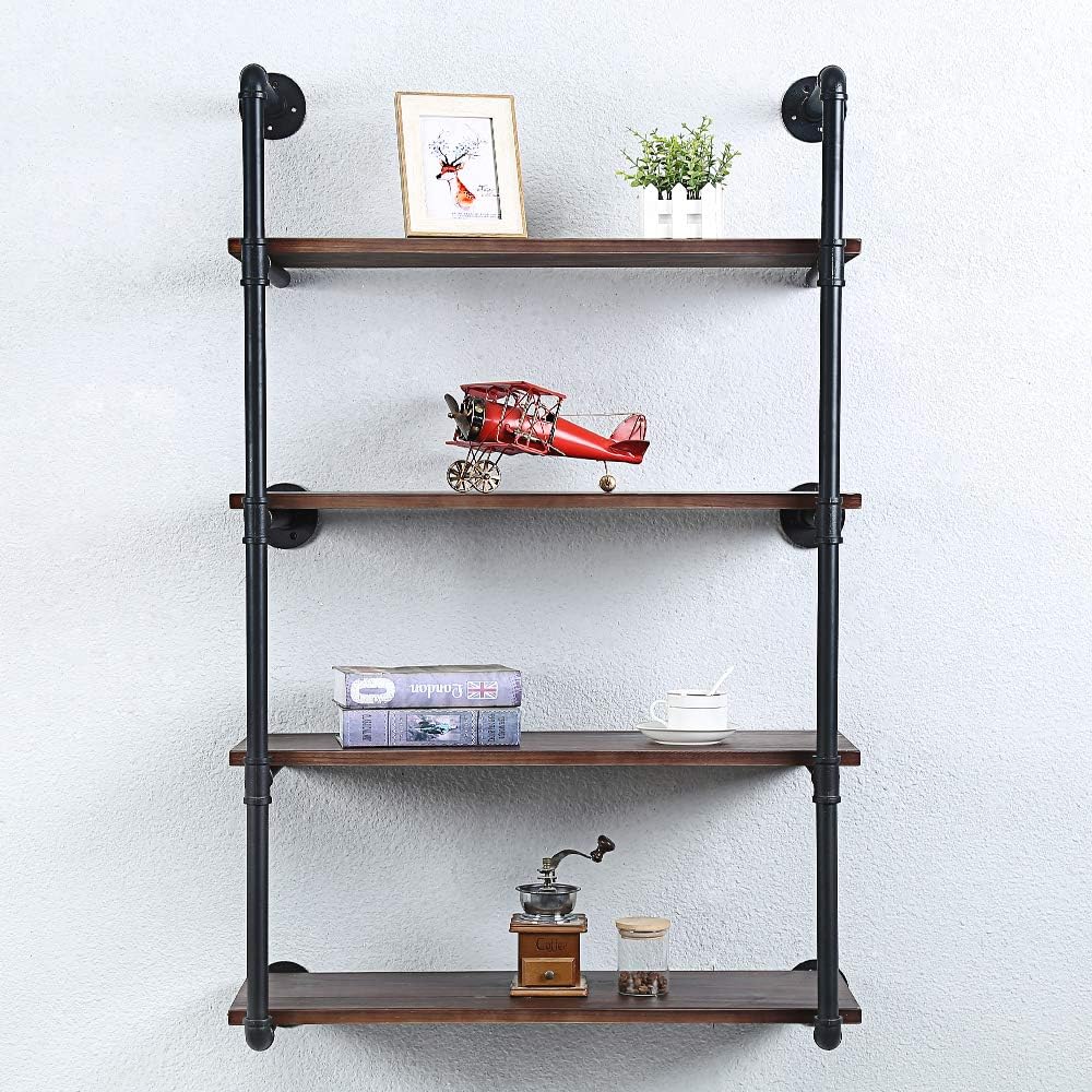 Industrial Pipe Shelving Wall Mounted 30in Rustic Metal Floating Shelves Steampunk Real Wood
