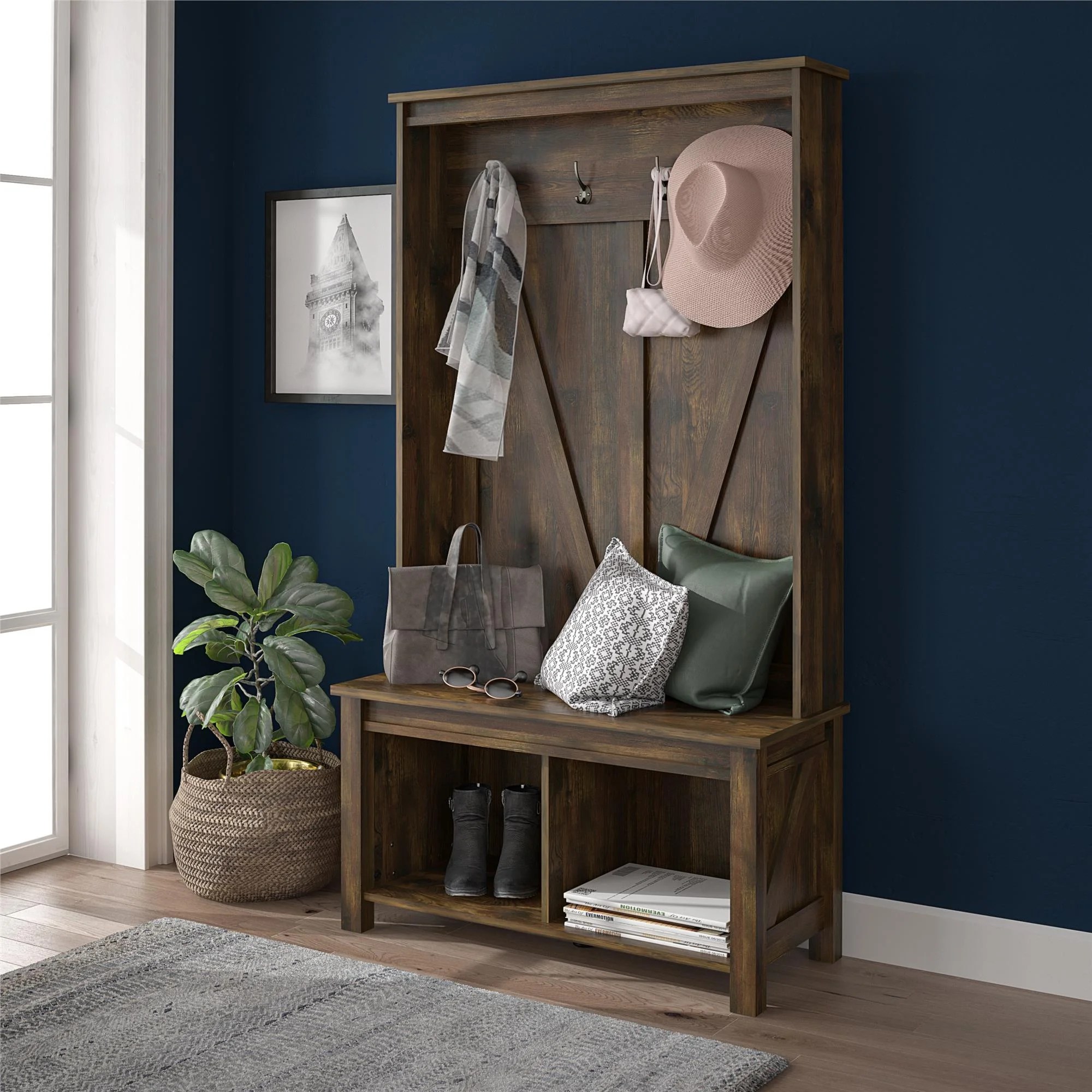 Ameriwood Home Farmington Entryway Hall Tree Bench, Multiple Colors