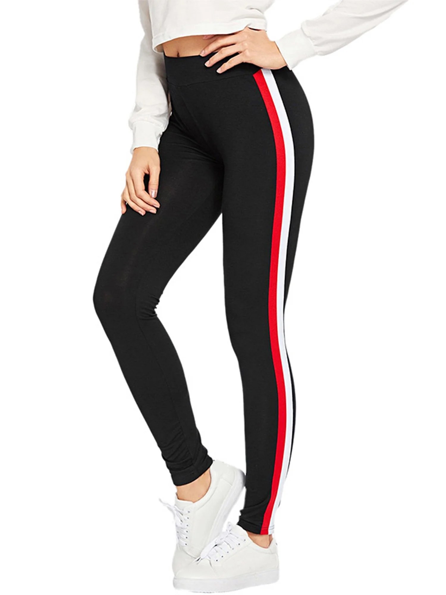 Wodstyle Women's Striped Leggings Jogging Gym Sport High Waist Pants