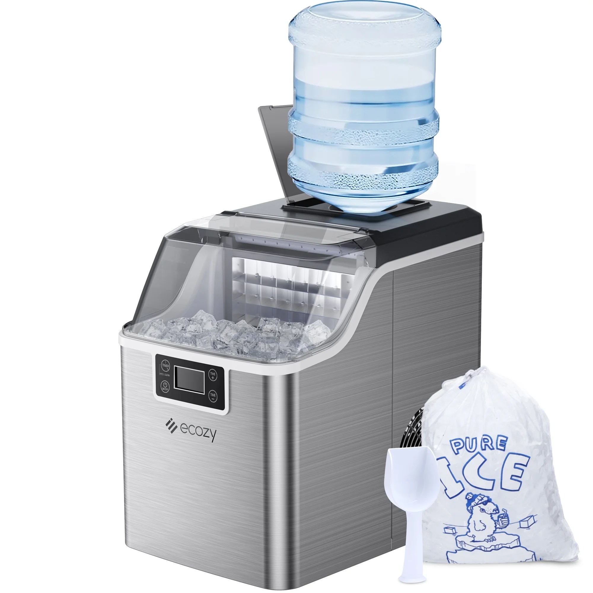 ecozy Ice Maker Countertop, 44lbs per Day, 24 Cubes in 13 Mins