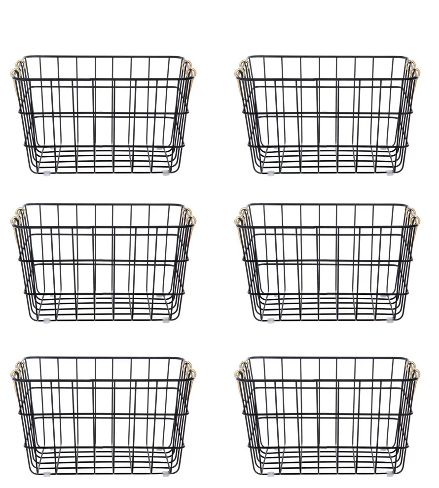 Better Homes & Gardens Medium Wire Black Basket with Brass Handles, Set
