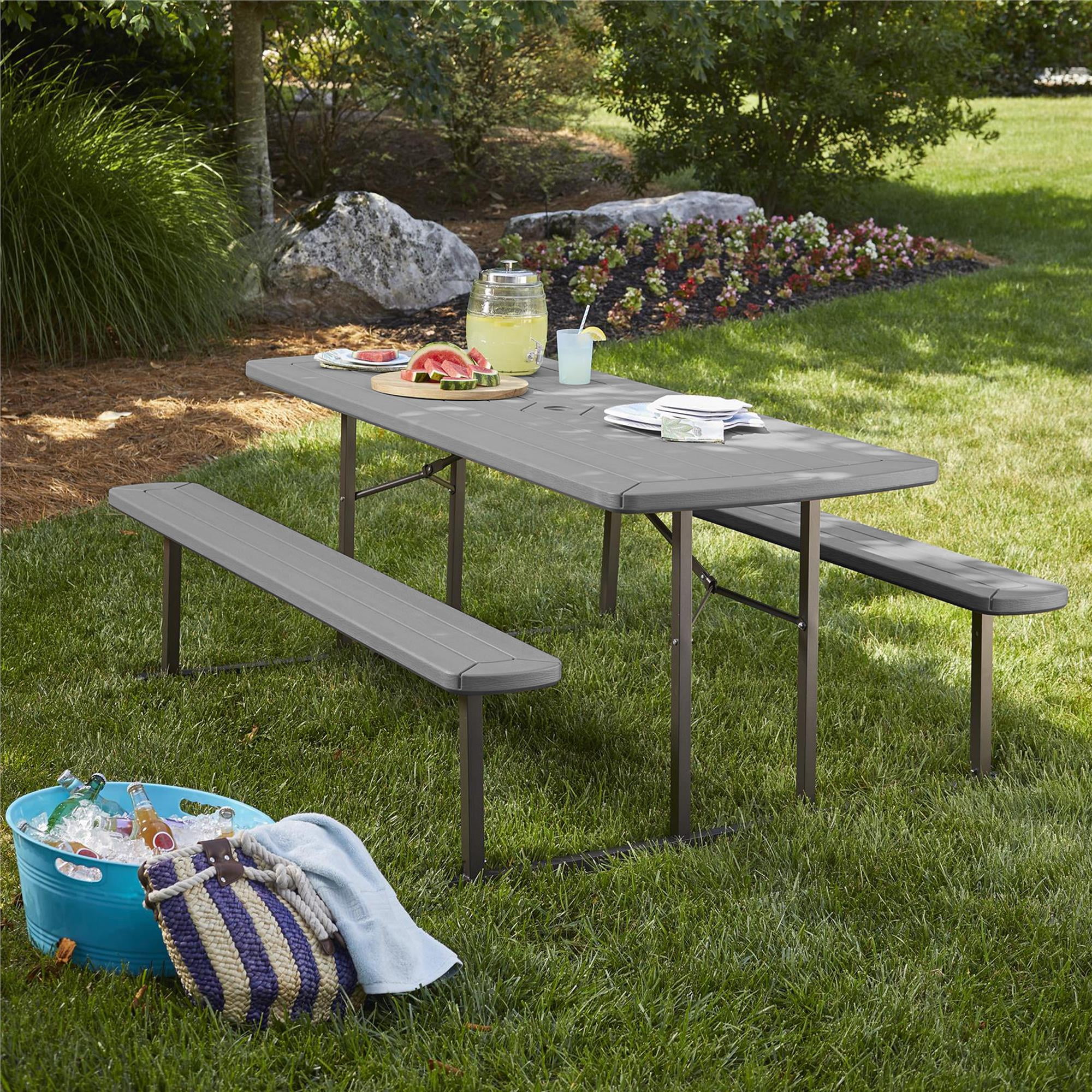 COSCO Outdoor Intellifit 6 ft. Folding Blow Mold Picnic Table, Gray