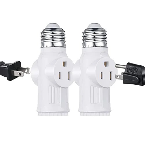 2 Packs E26/E27 3 Prong Light Socket to Plug Adapter,Polarized Light Socket Outlet for 2/3Prong