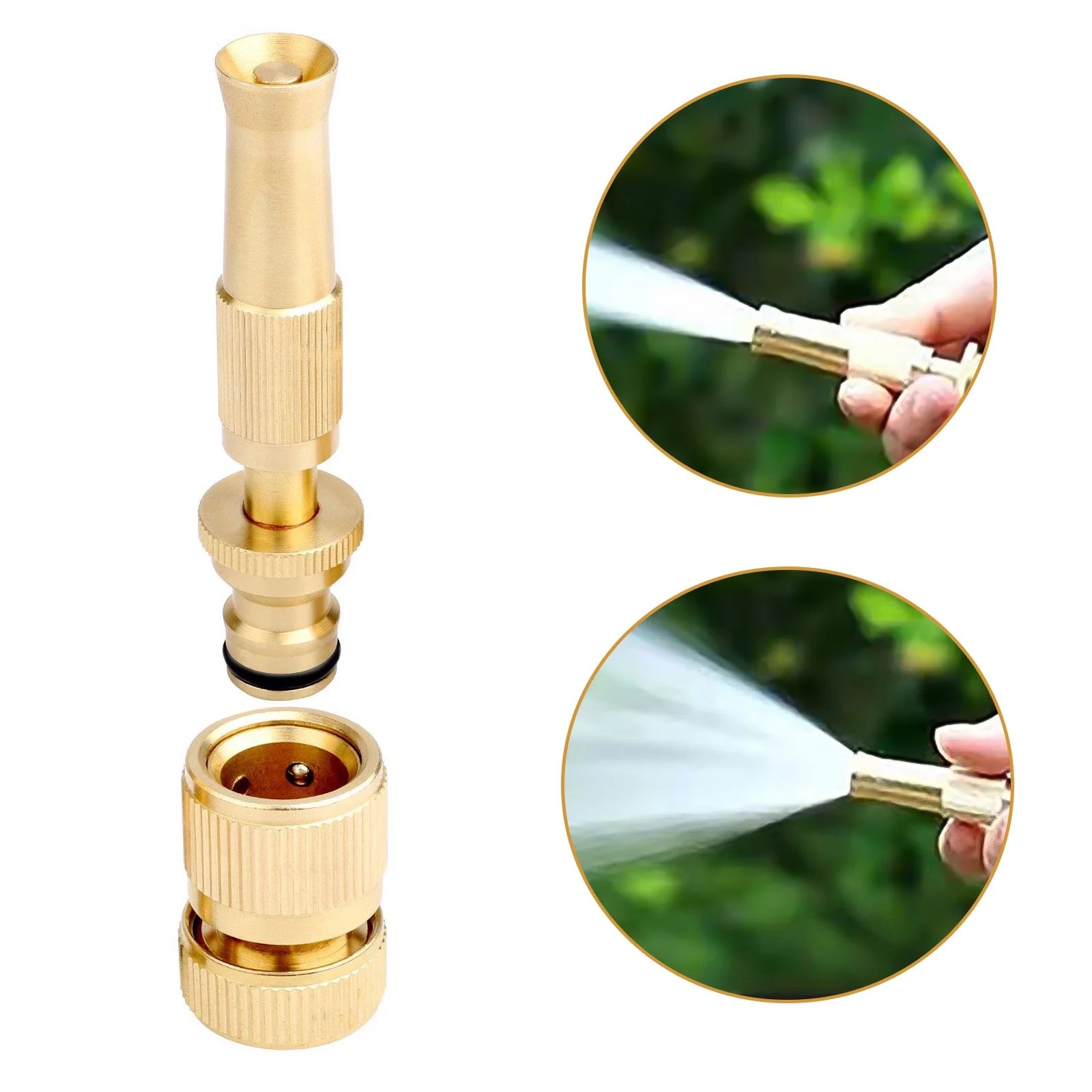 TSV Brass Hose Nozzle with Adapter, Quick Connect Heavy Duty Twist Hose