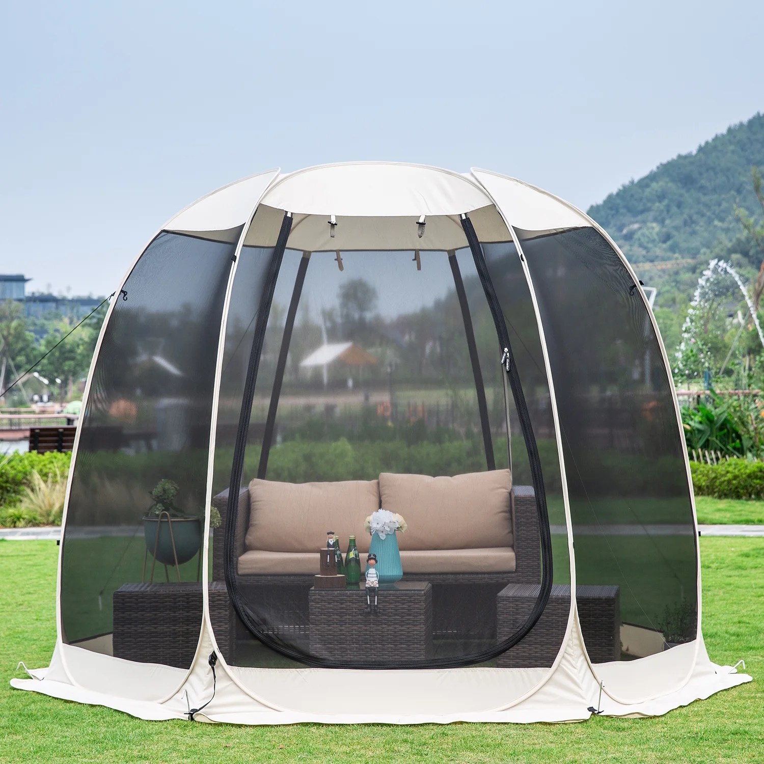 Screen House Room Camping 10x10 Beige Instant Canopy
