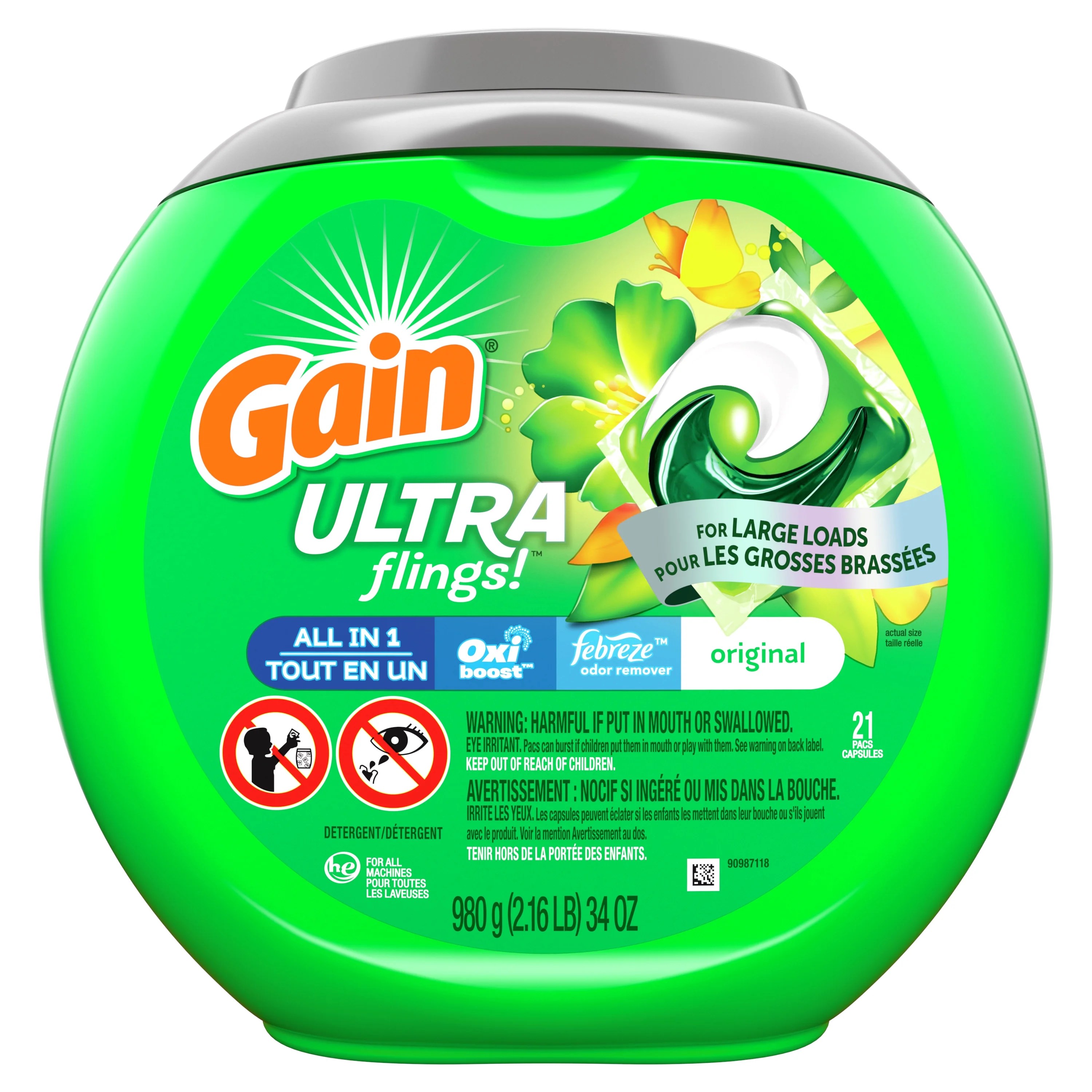 Gain Ultra Flings Original, 21 Ct Laundry Detergent Pacs