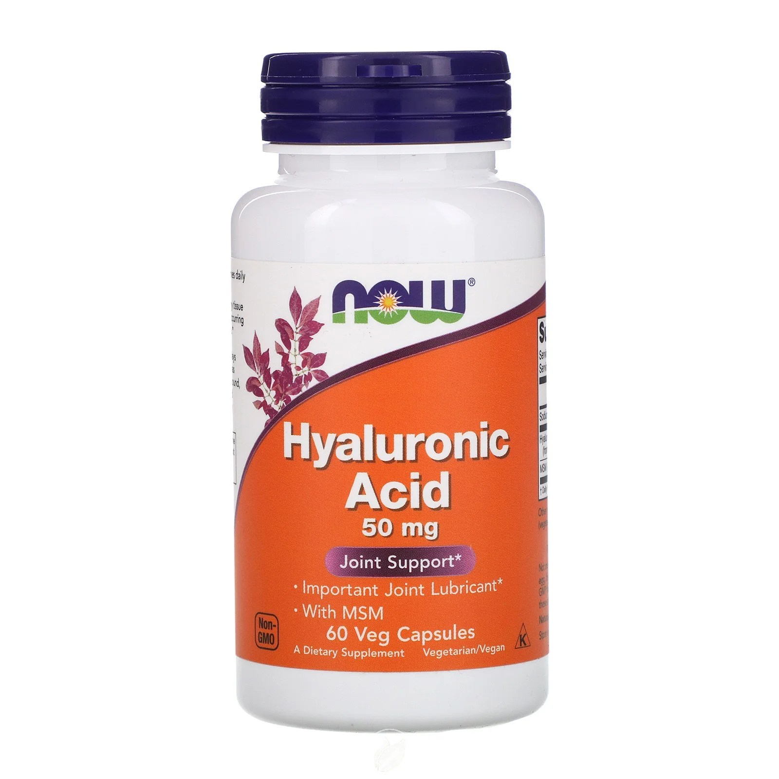(2 Pack) NOW Supplements Hyaluronic Acid 50Mg + Msm 60 Vcaps