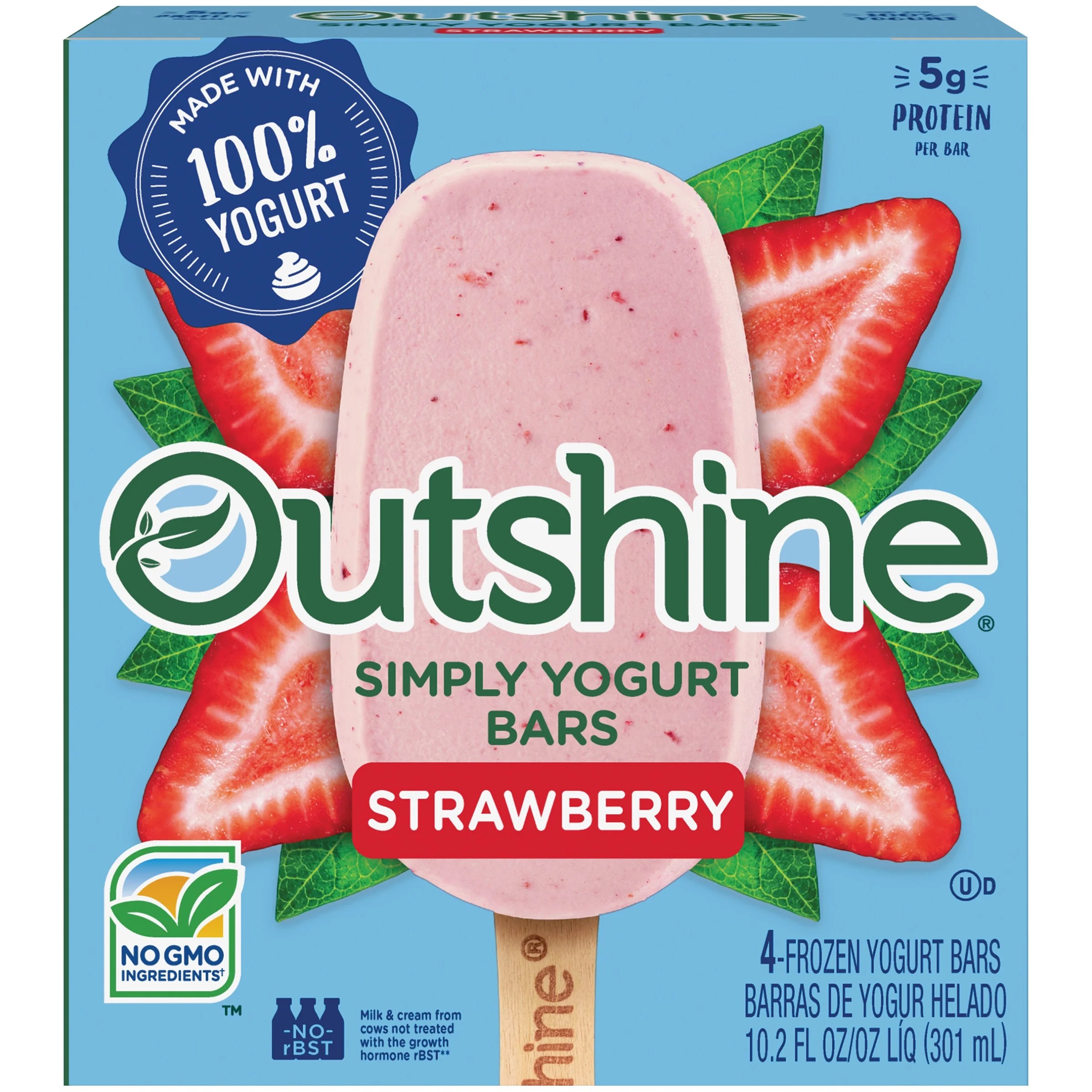 OUTSHINE Strawberry Simply Yogurt Bars, 4 Ct. Box, Gluten Free, Non GMO