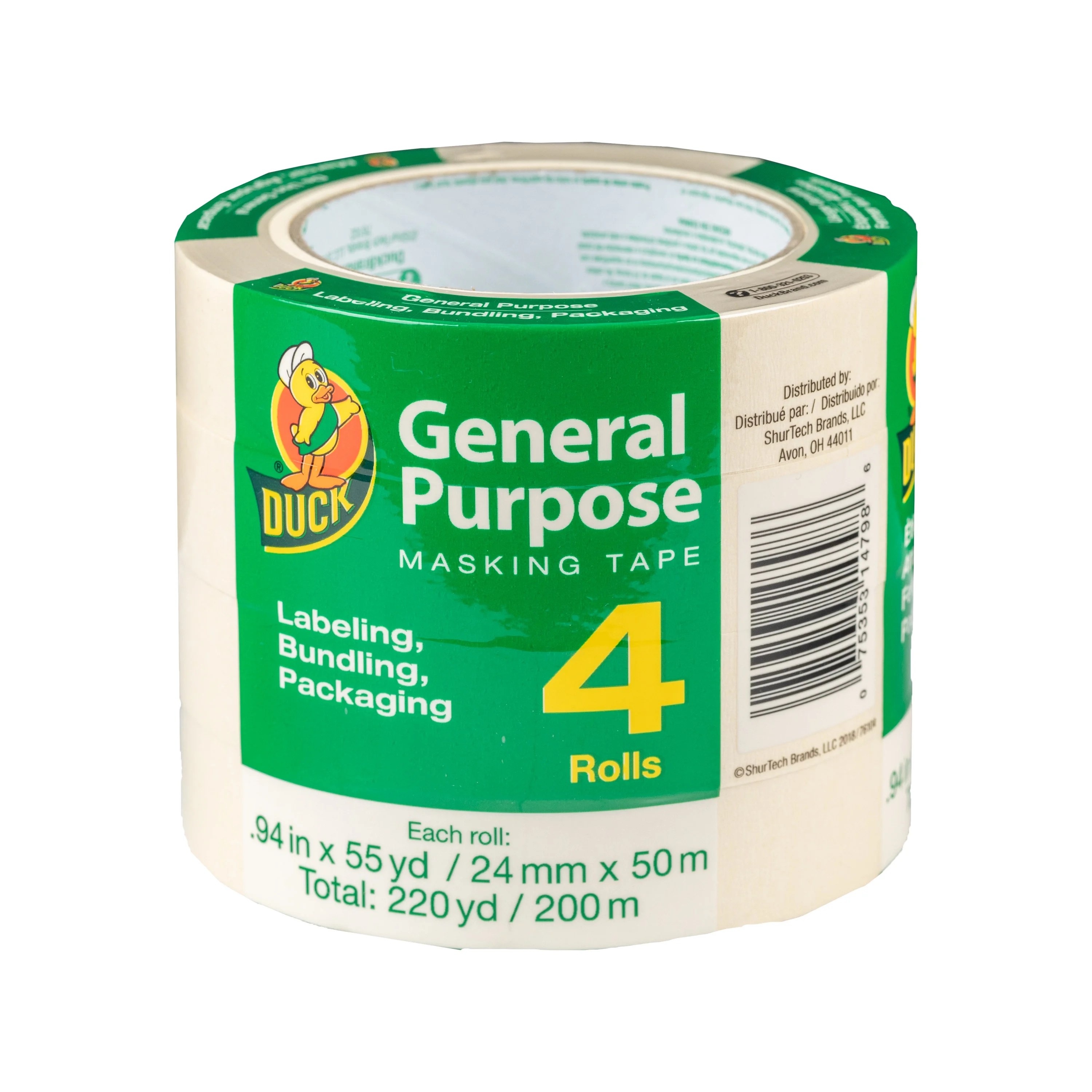 Duck Brand General Purpose Masking Tape, 0.94 in x 55 yd, Beige, 4 Pack