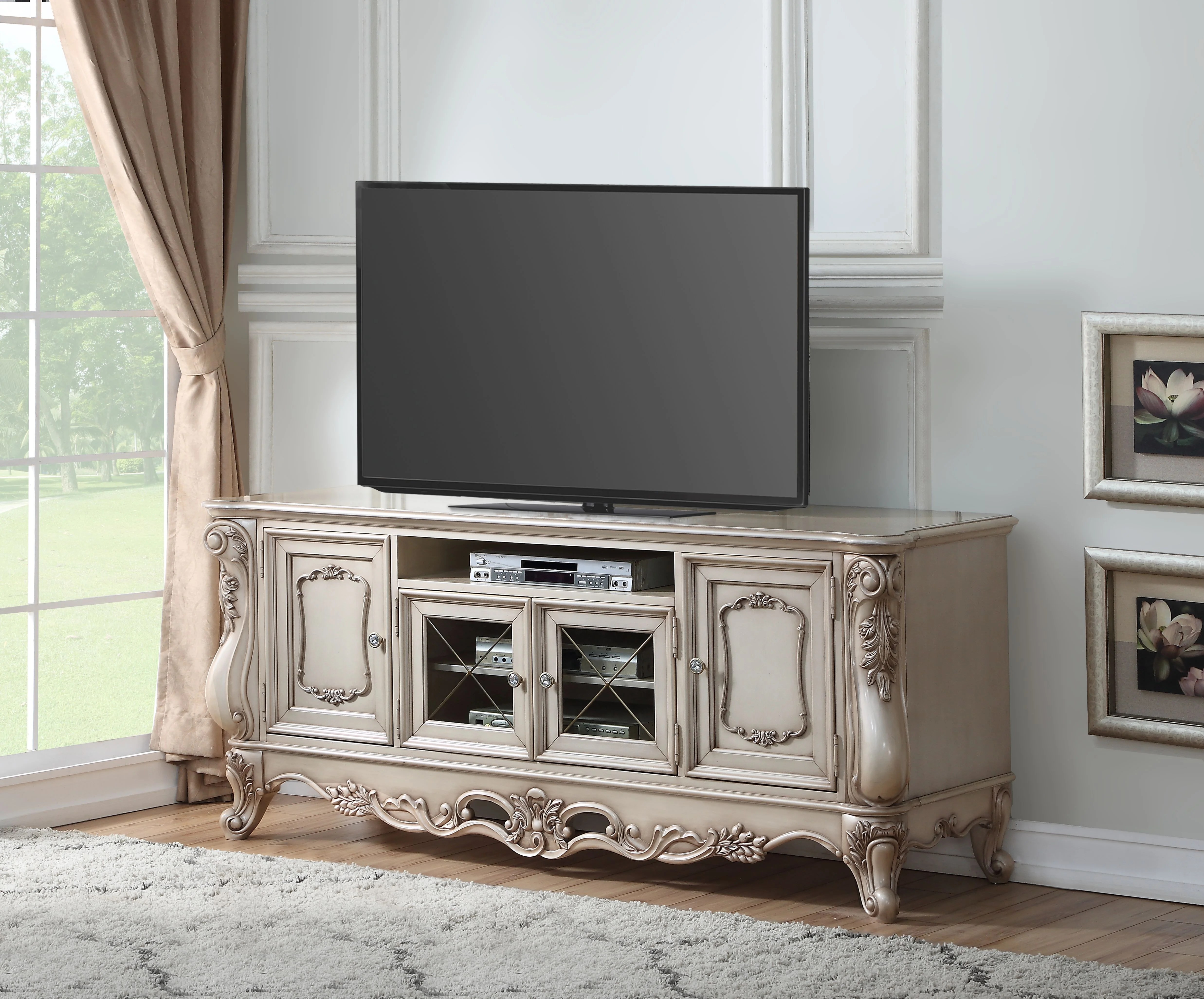 Acme Gorsedd Wooden Frame TV Stand in Antique White