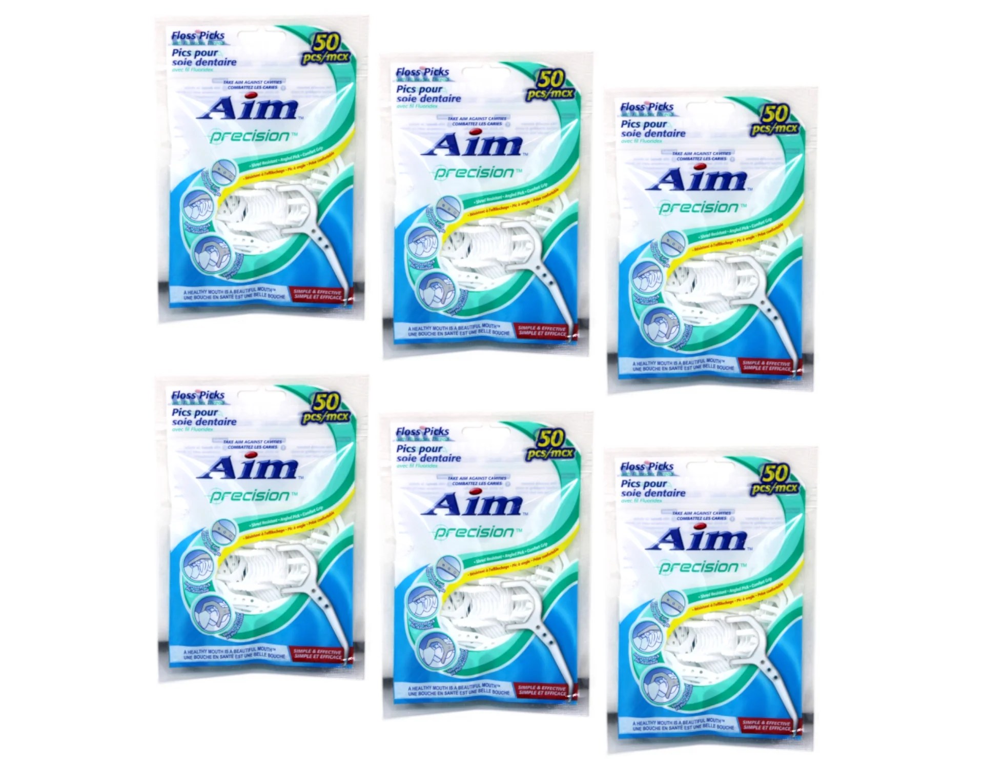 Aim Precision Floss Picks with Fluoridex Thread 50 ct (Pack of 6