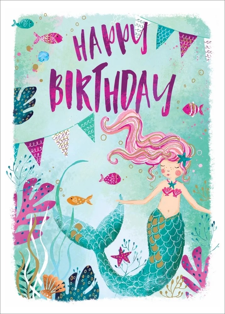 Ling Design Mermaid with Pink Hair Birthday Card for Girls Walmart