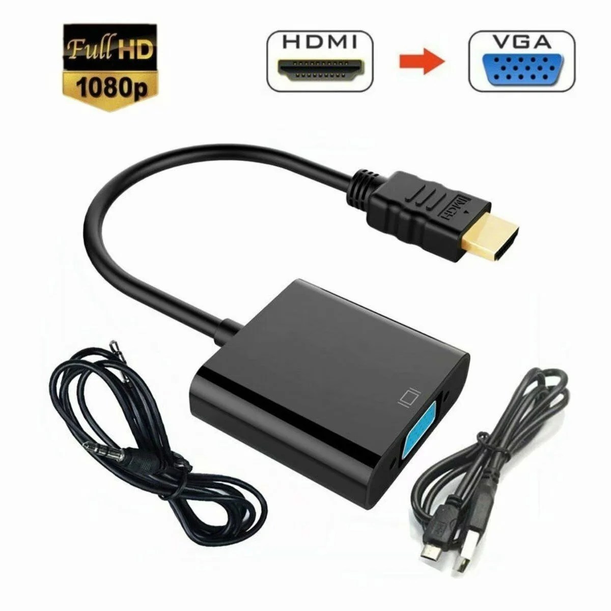 HDMI to VGA Adapter with Audio and USB Power Port, HDMI to VGA