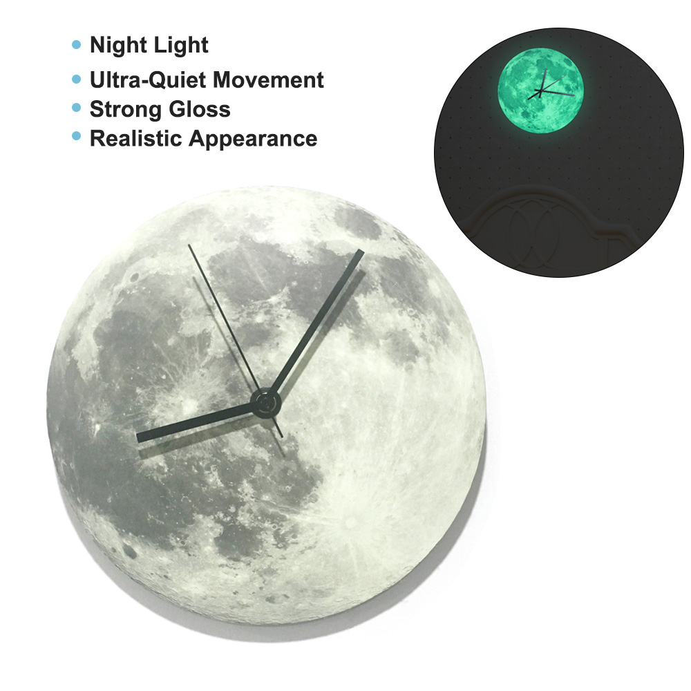 300mm Glowing Moon Wall Clock Waterproof PVC Acrylic Luminous Hanging
