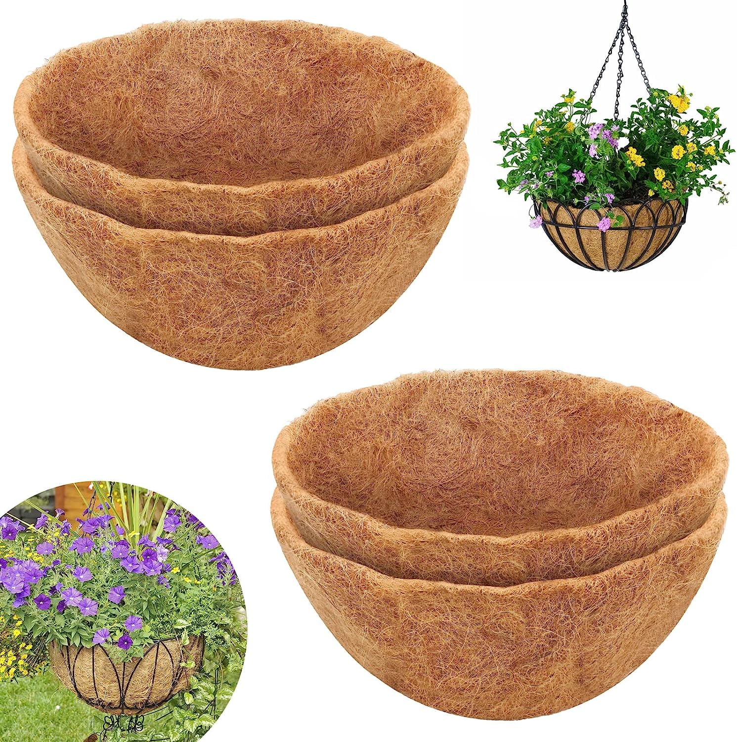 Coconut Liners for Planters,4Pcs Round Coco Liner Replacement for