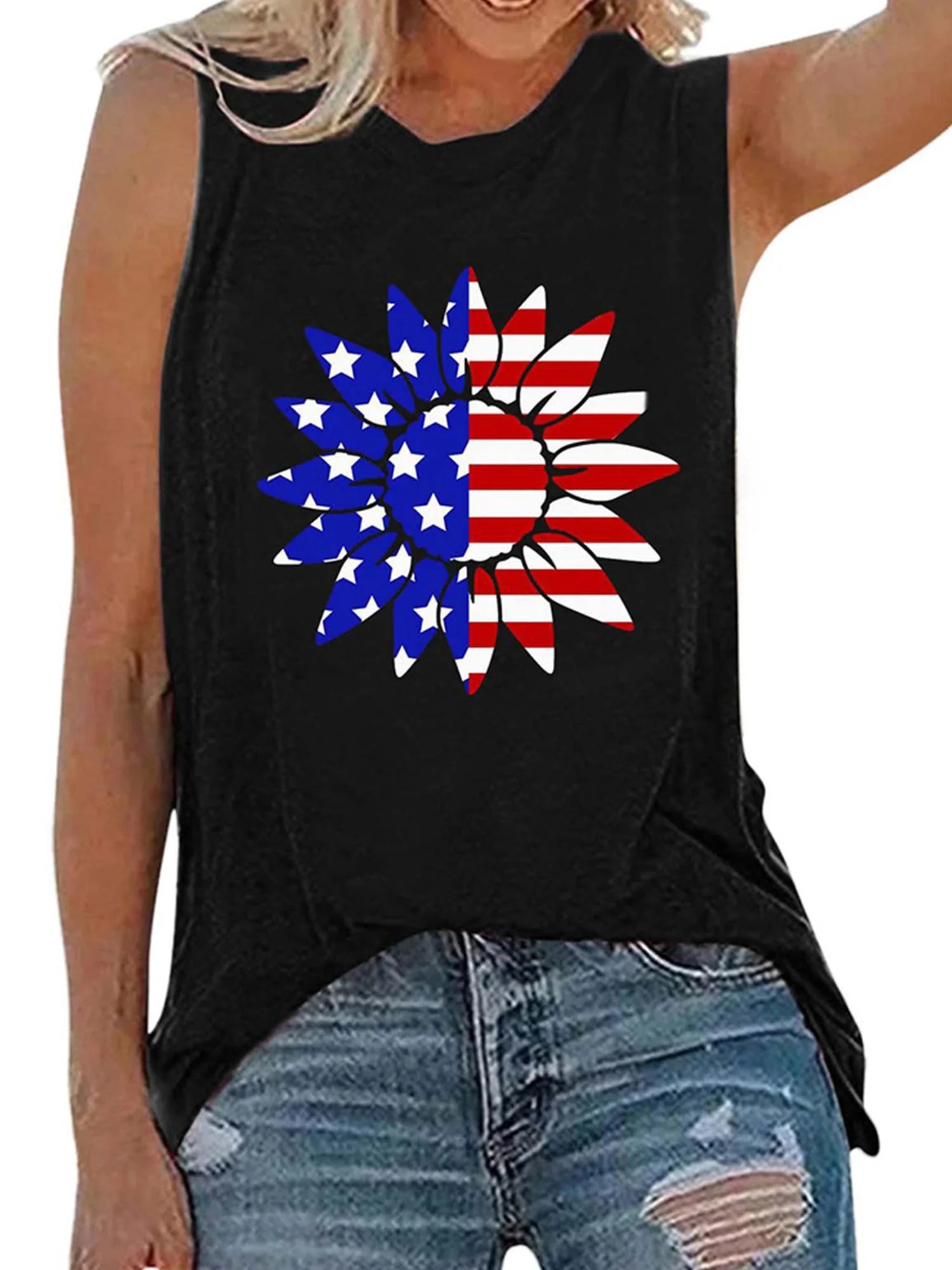 DYMADE DYMADE Women�s Casual Stripe Star Printed Tank Tops Workout