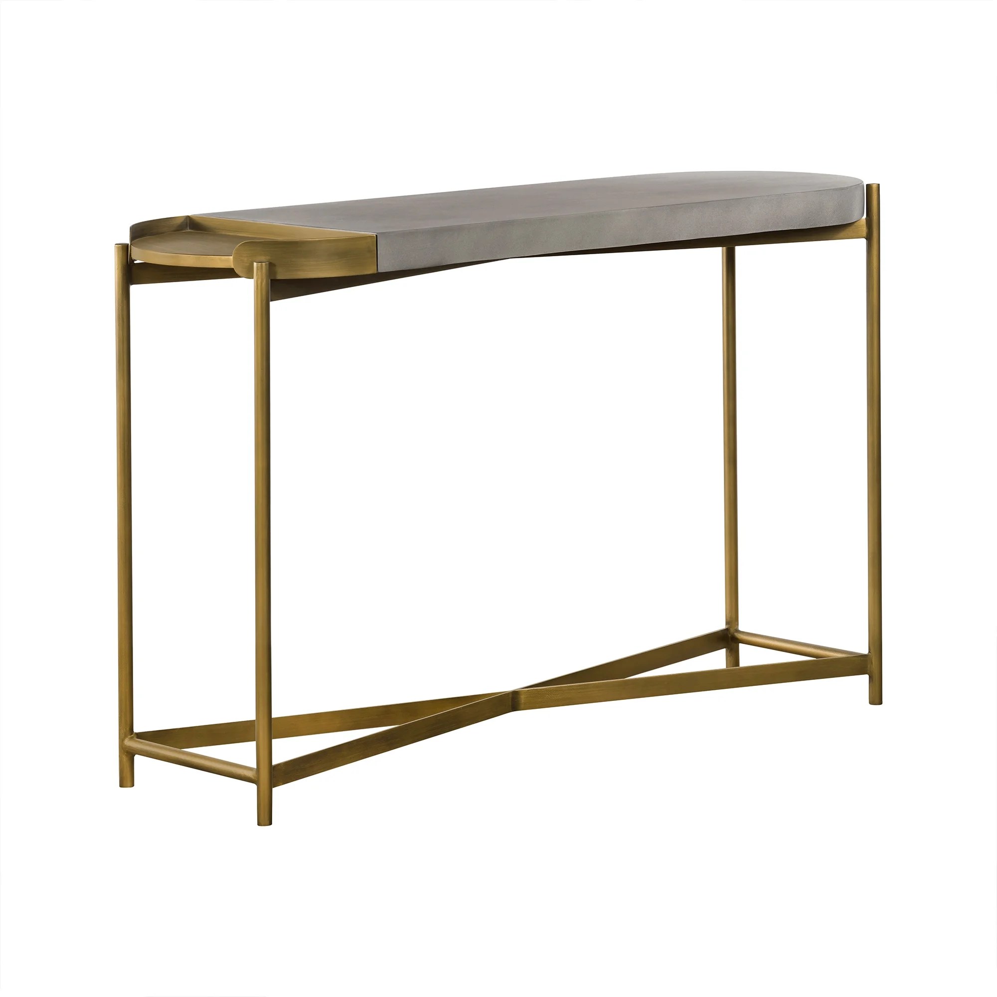 Dua Grey Concrete Console Table with Antique Brass