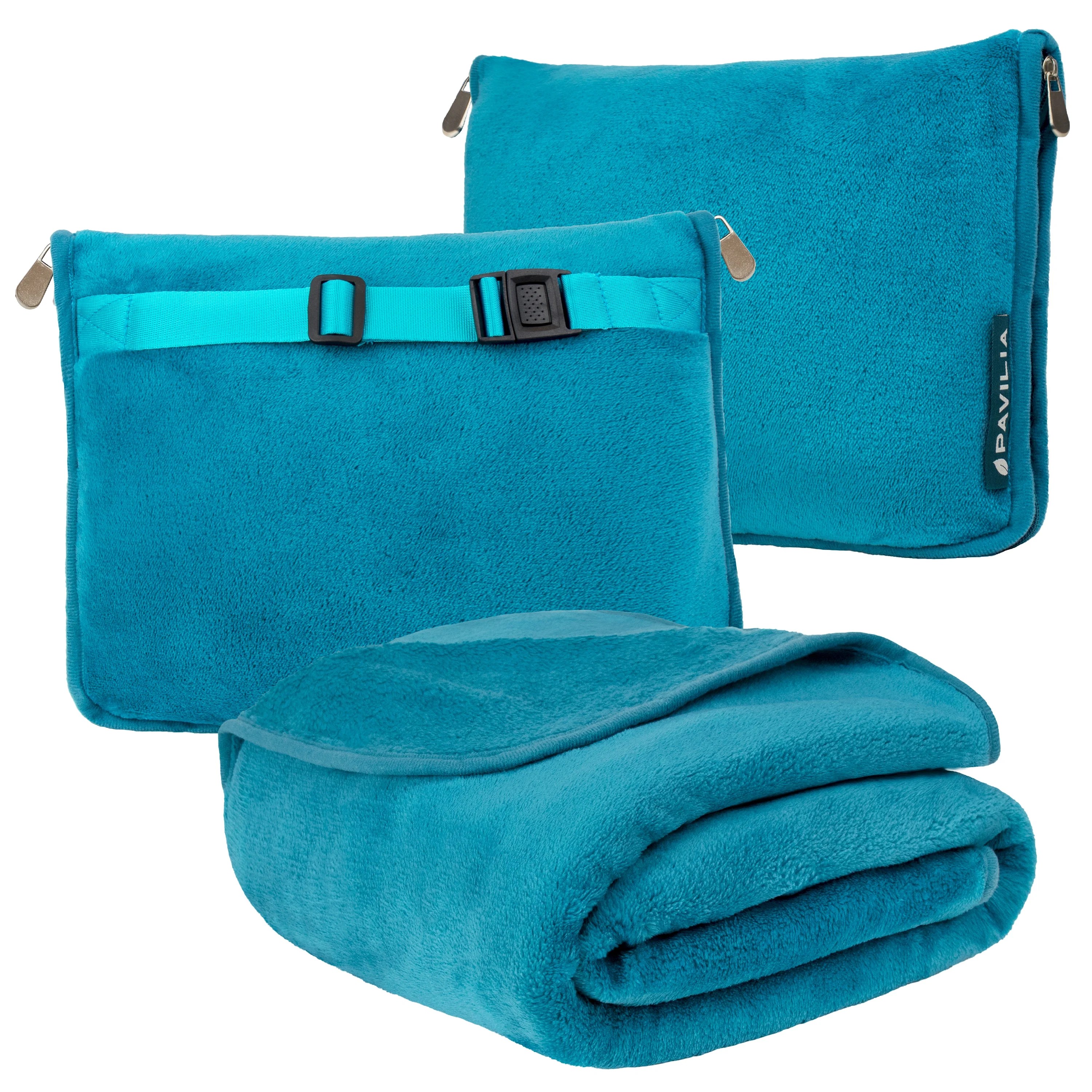 PAVILIA Travel Blanket Pillow, Soft Airplane Blanket 2IN1 Combo Set