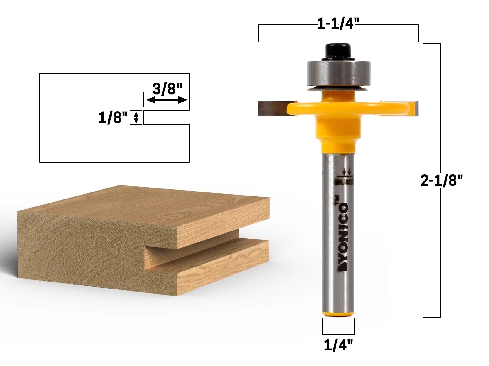 1/8" Height X 3/8" Depth Slot Cutter Router Bit 1/4" Shank Yonico