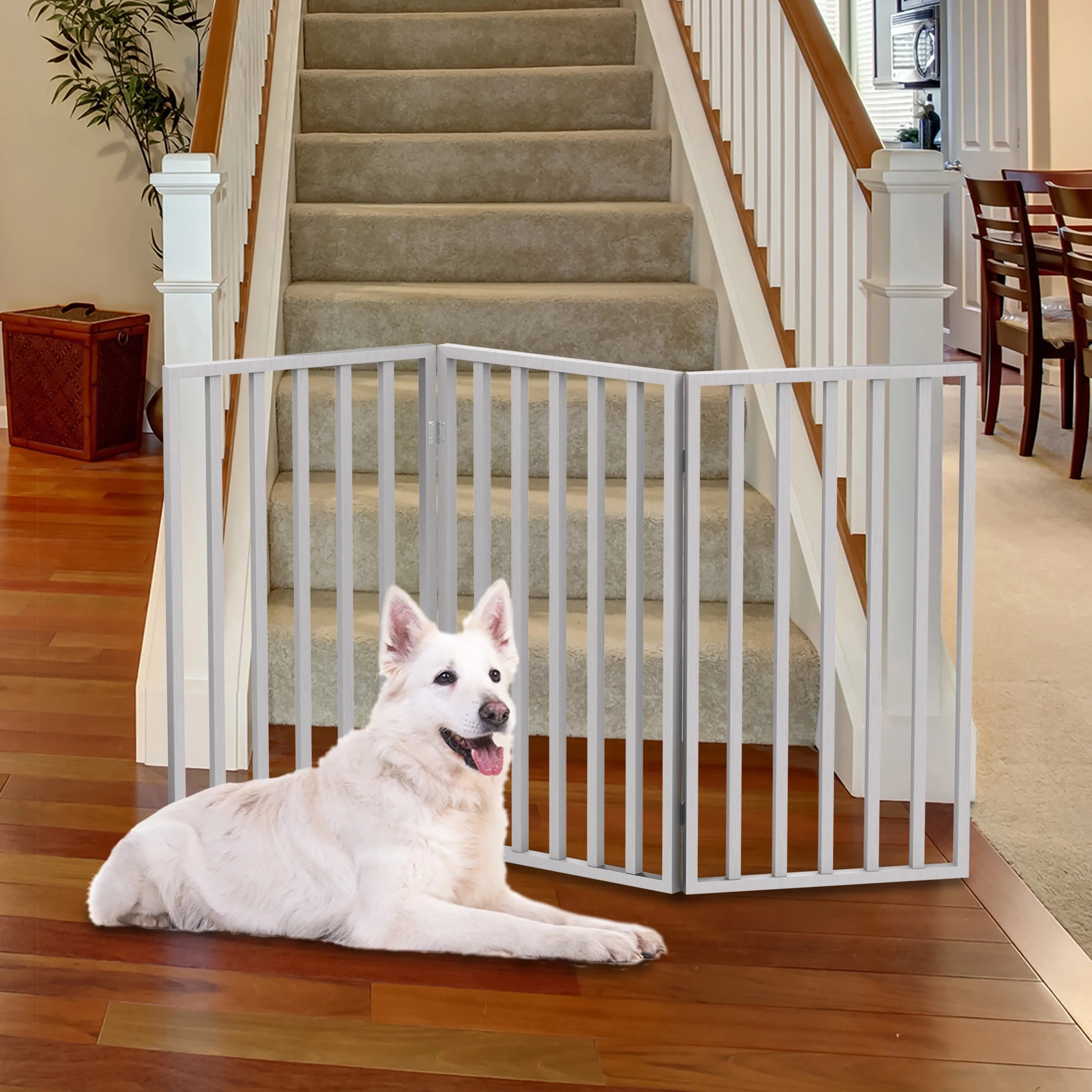 32"H Freestanding Wooden Pet Gate, 3 Panel, White